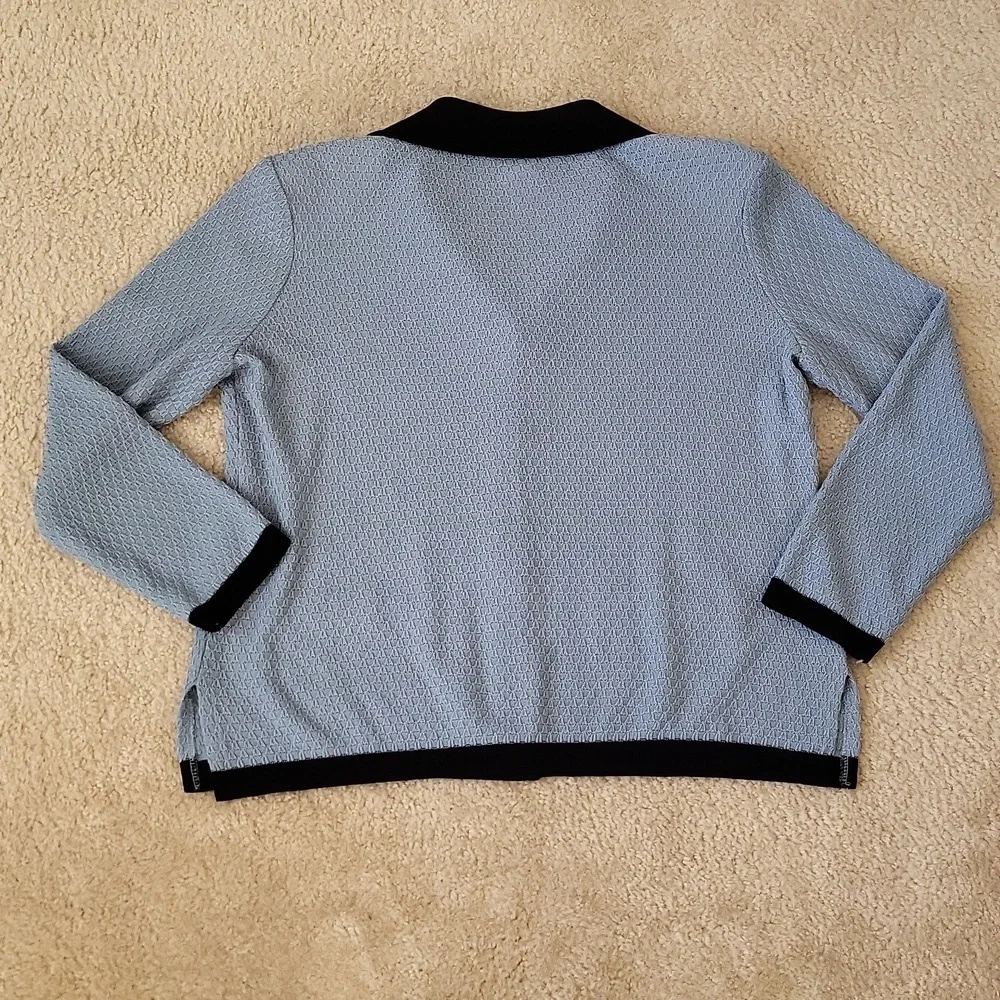 Exclusively Misook Petite Blazer Cardigan Button Knit Blue Black Acrylic Small